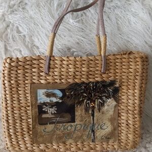 Sun N Sand Woven Palm Design Tote - Brown Bag